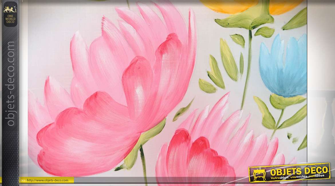 Série de deux tableaux décoratifs de fleurs aux couleurs pastels sur toile en nylon, 100cm