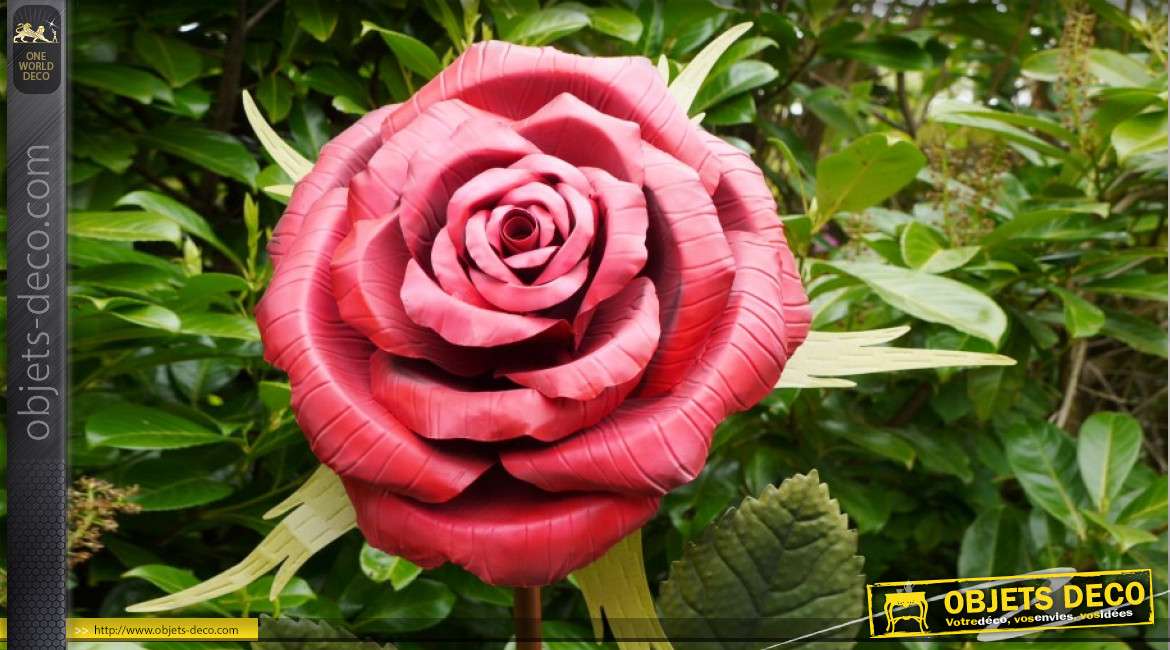 Rose géante de 180cm en métal, finition métallique pour ornement de parcs et jardins ou usage intérieur