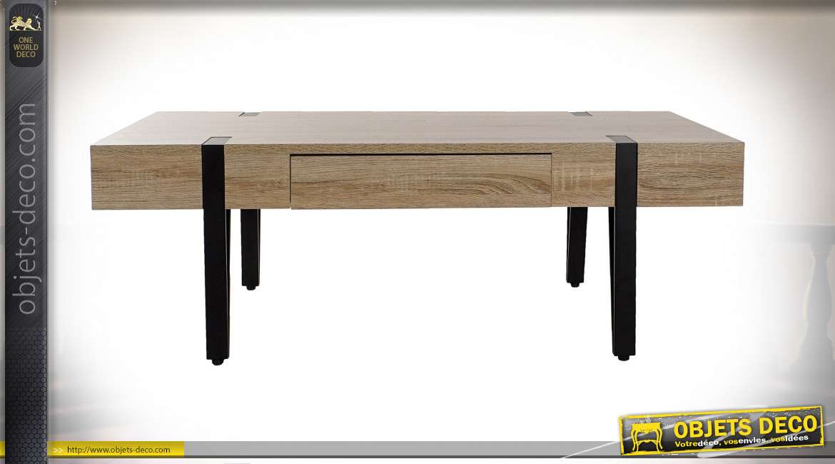 Table de style moderne en fer et plateau en bois finition chêne clair, 160cm