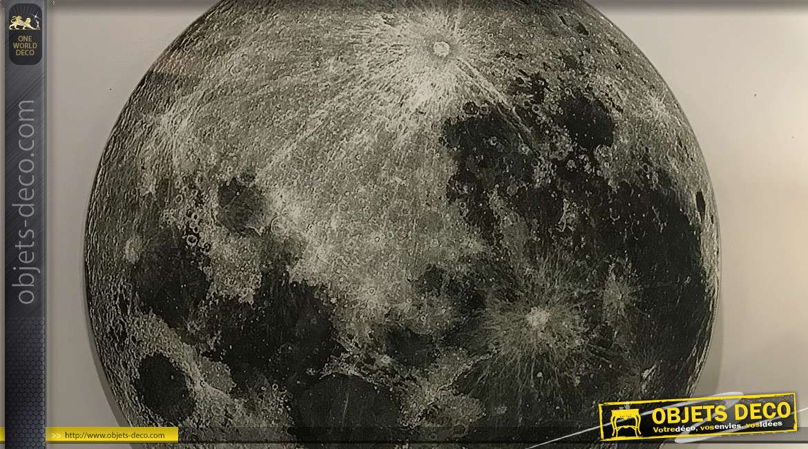 Grande lune murale vue au téléscope, plaque en verre à suspendre avec vraie photo de notre astre de nuit, Ø60cm
