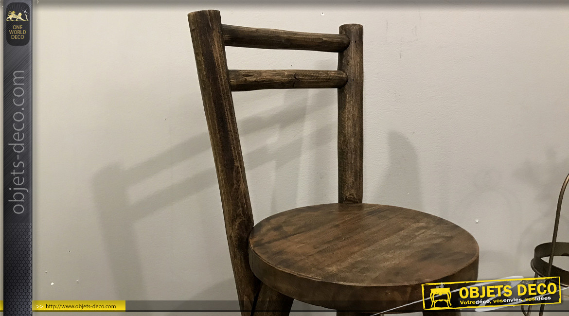 Petite chaise déco en teck massif, finition effet vieilli ancien, 53cm
