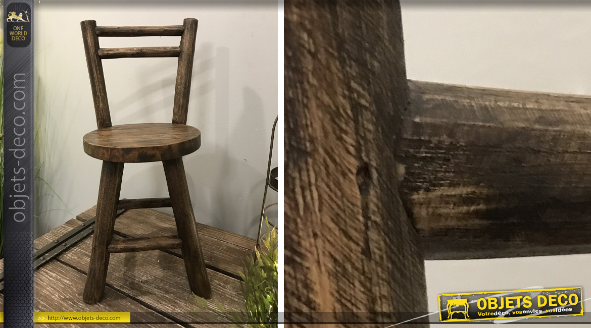 Petite chaise déco en teck massif, finition effet vieilli ancien, 53cm