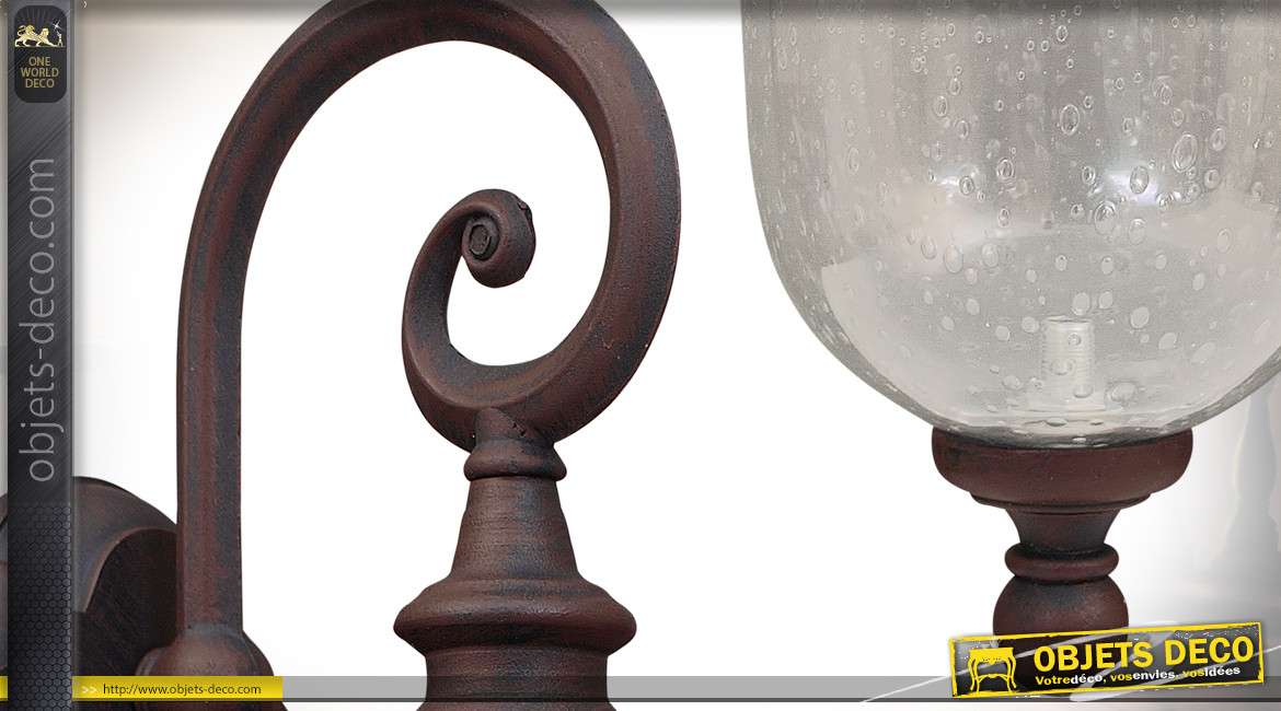 Lanterne extérieur en applique style vintage en aluminium patine brun ambré 38 cm