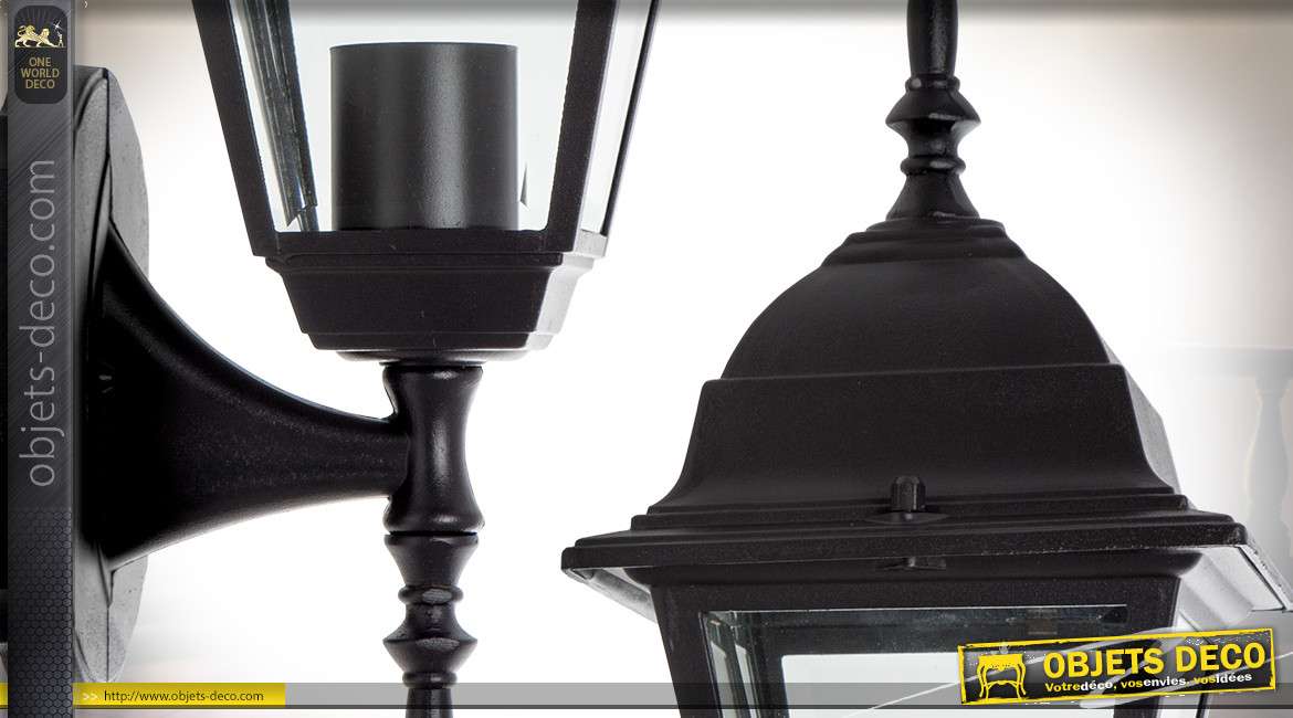 Lanterne d'extérieur noire en applique de style rétro 34,5 cm