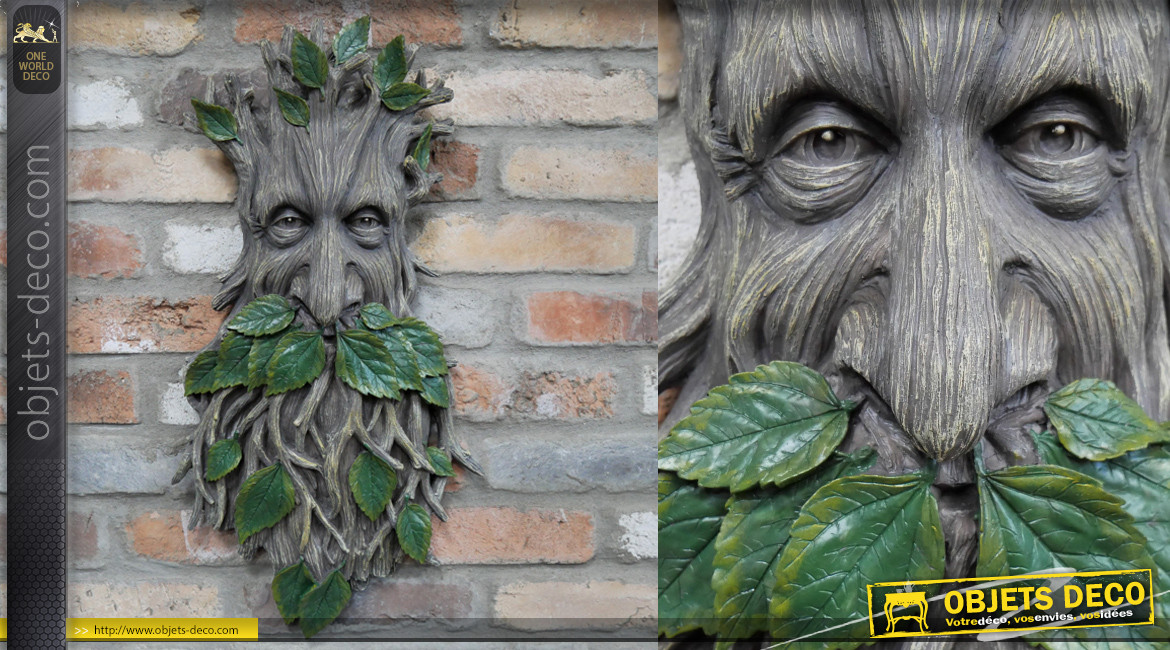 Déco murale en résine en forme de tronc d'arbre, ambiance féerique contes de fées, feuilles en métal, 63cm