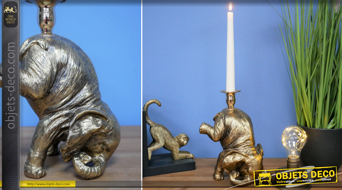 Chandelier représentant un éléphant de cirque, en résine effet vieux métal finition dorée, 23cm