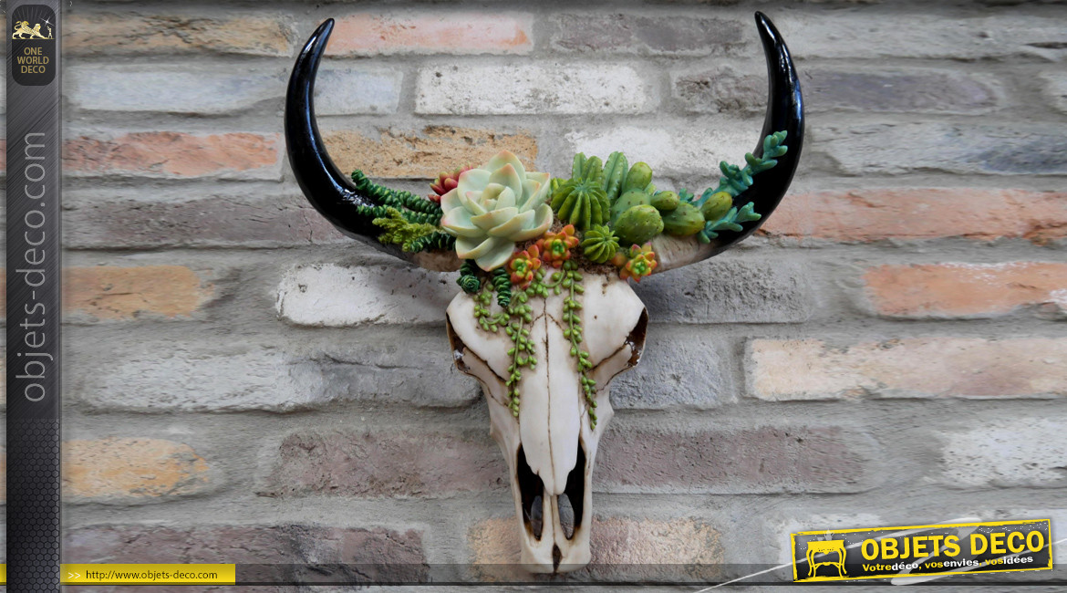 Tête de chèvre couronnée de fleurs, déco murale ambiance boho colorée, finitions réalistes, 43cm
