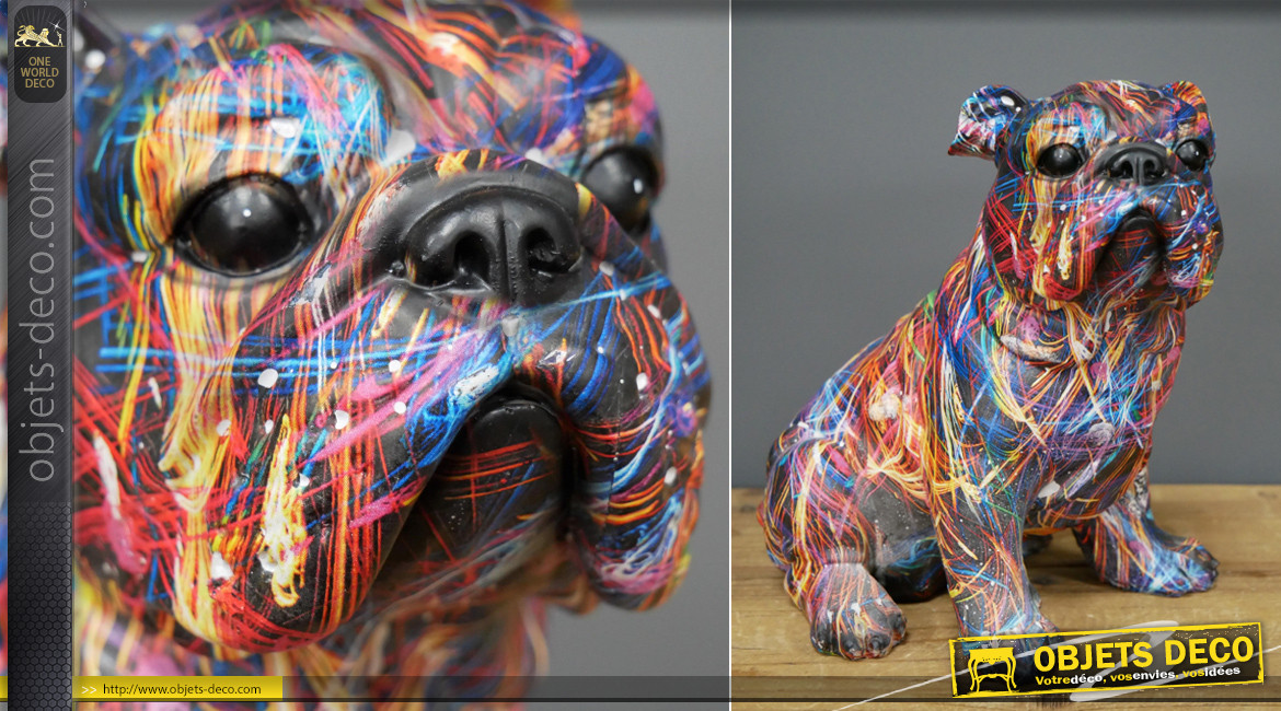 Statuette de bulldog en résine aux finitions modernes et contemporaines, ambiance design coloré, 22cm