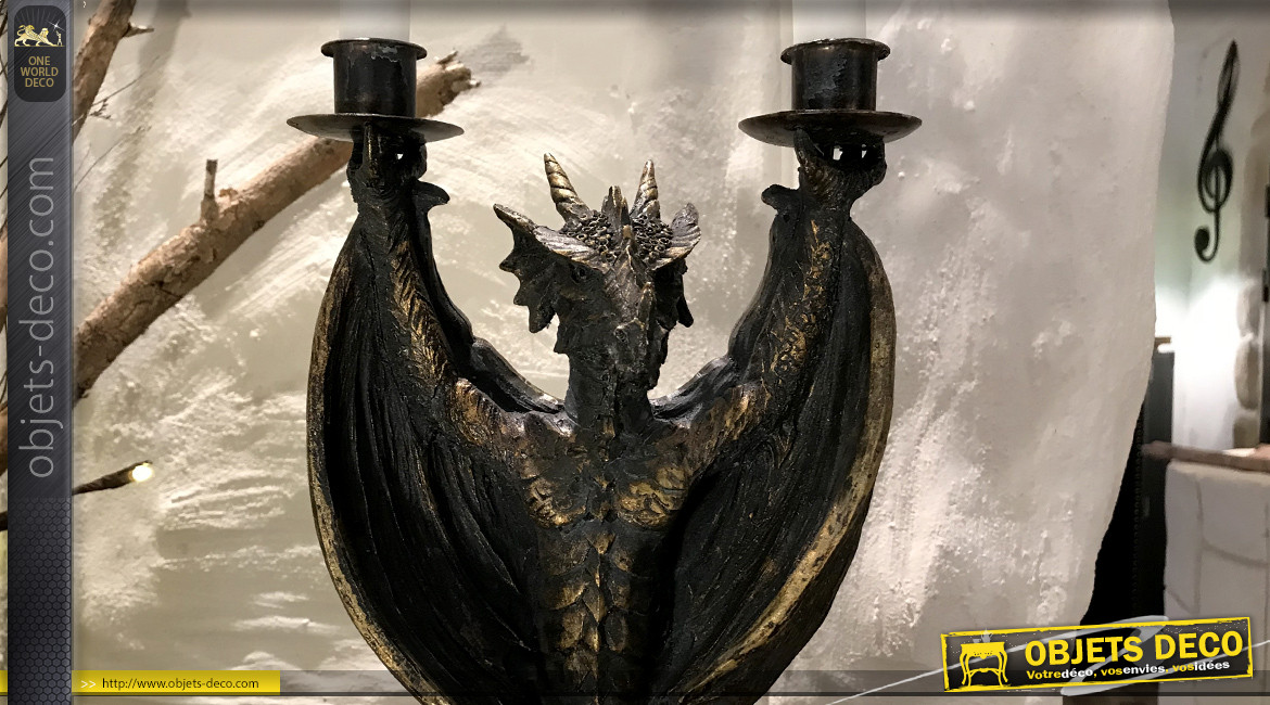 Chandelier dragon en résine, ambiance gargouille, finition métal oxydé, 35cm