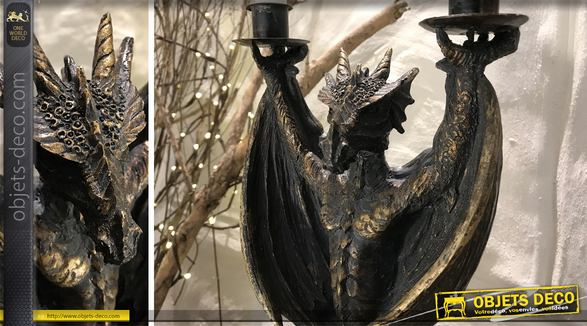 Chandelier dragon en résine, ambiance gargouille, finition métal oxydé, 35cm