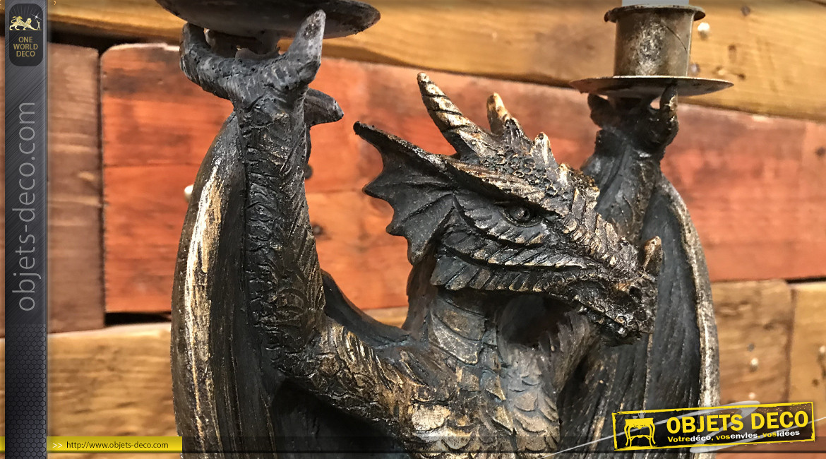 Chandelier en résine en forme de dragon, ambiance gargouille, finition métal oxydé, 35cm