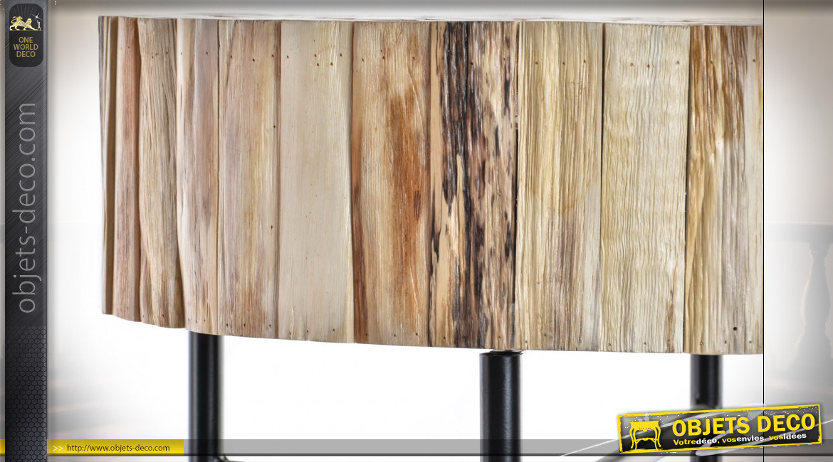 Table d'appoint esprit chalet, plateau en tronçons de bois finition naturelle, 63cm