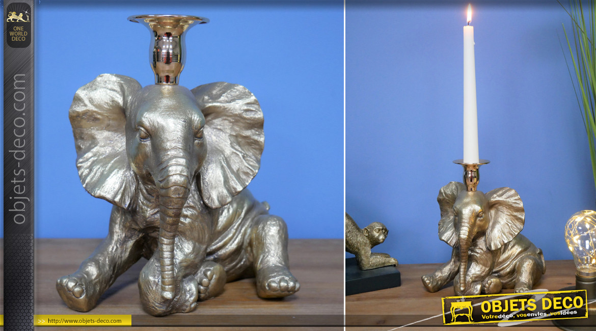 Chandelier en résine représentant un éléphant, finition chrome effet brossé vieilli, ambiance safari moderne, 20cm