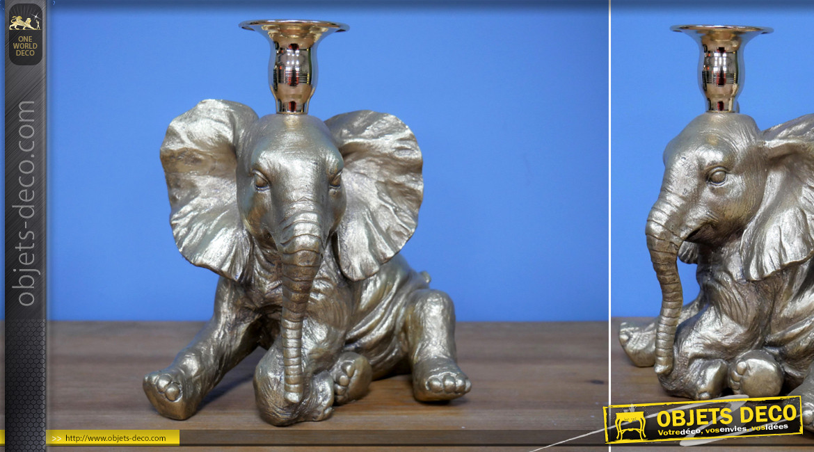 Chandelier en résine représentant un éléphant, finition chrome effet brossé vieilli, ambiance safari moderne, 20cm