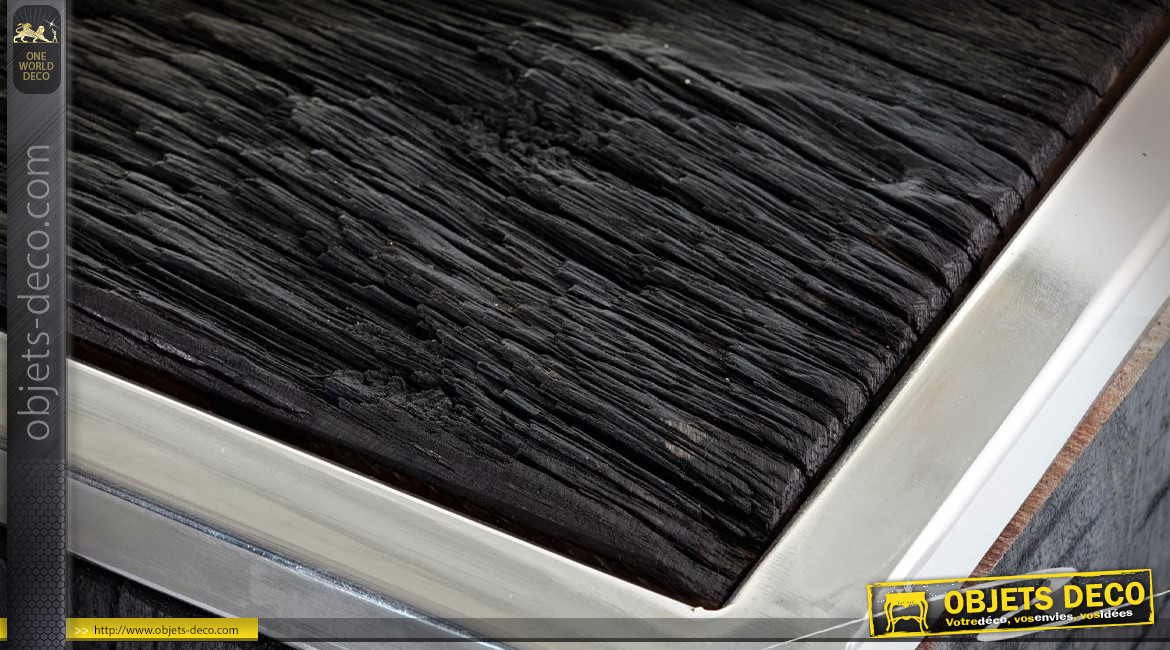 Buffet 2 portes en bois recyclé finition noir charbon de style moderne, 175cm