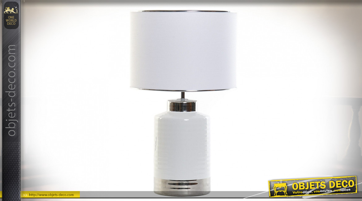 Lampe de table moderne en dolomite blanc laqué, 59cm