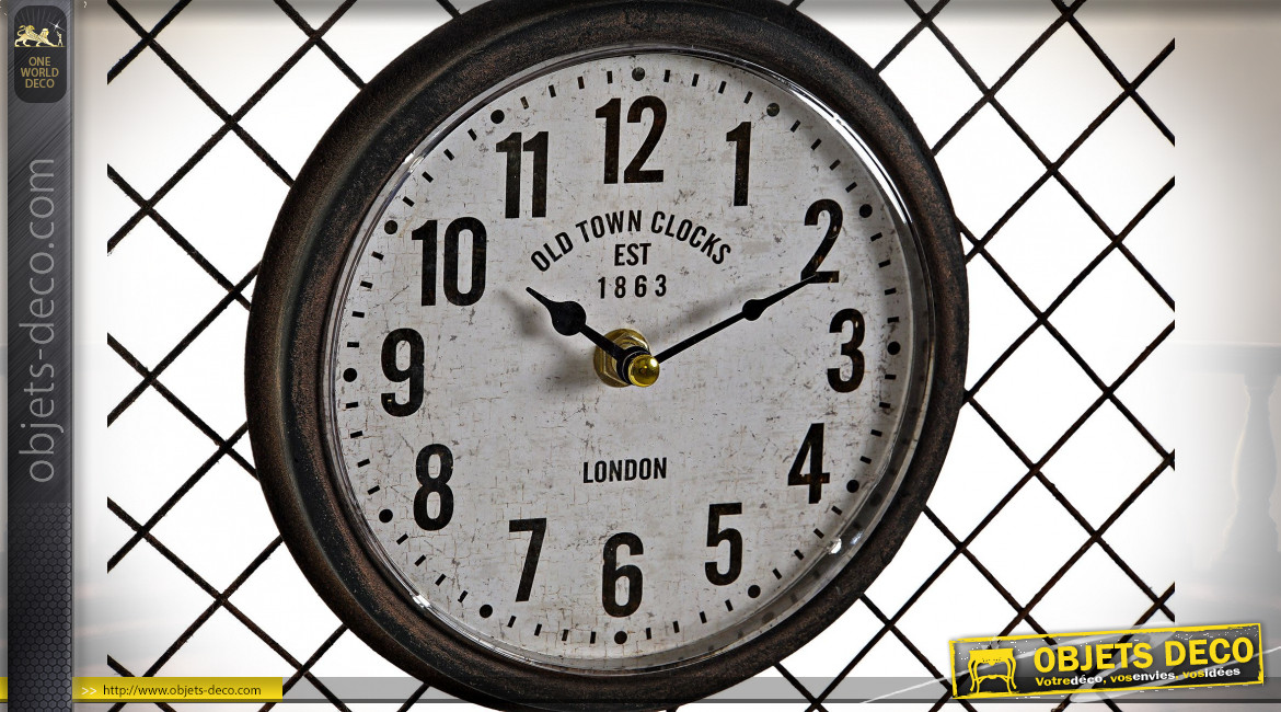 Horloge murale à 3 cadrans de style industriel en fer effet oxydé, 95cm