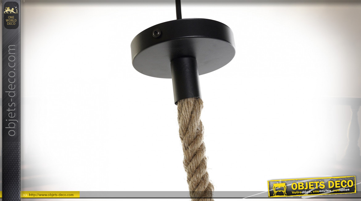 Suspension luminaire en corde torsadée finition naturelle ambiance exotique, 34cm