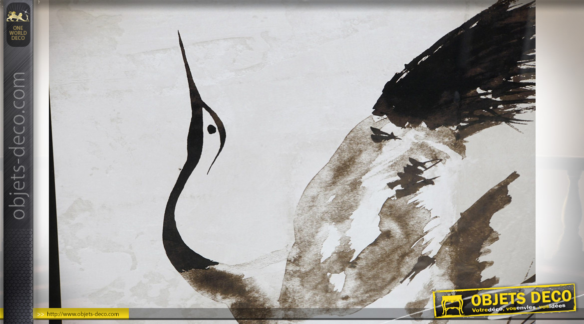 Série de tableaux en noir et blanc de hérons dans leurs habitats naturels, 83cm