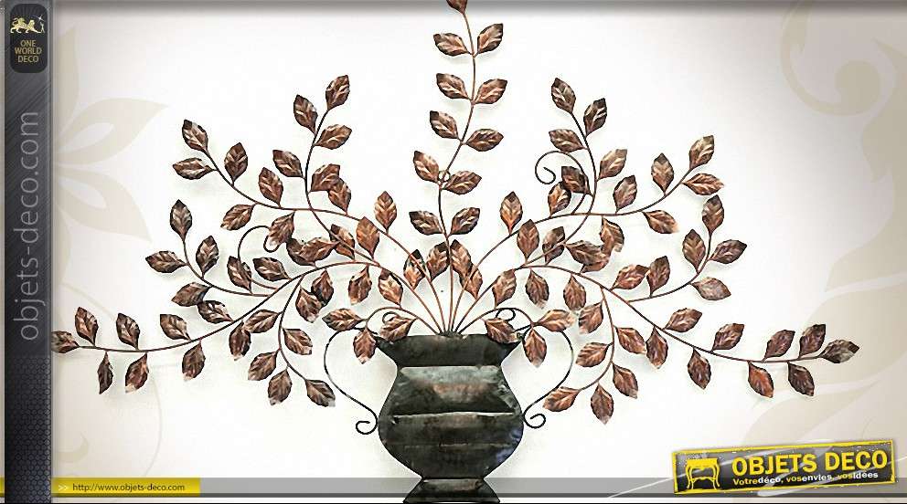 Grande décoration murale en métal : plante dans un vase