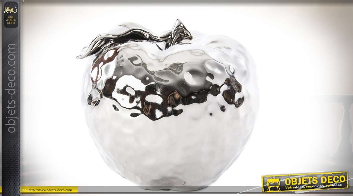 Objet décoratif design en céramique en forme de pomme chromée Ø 21 cm