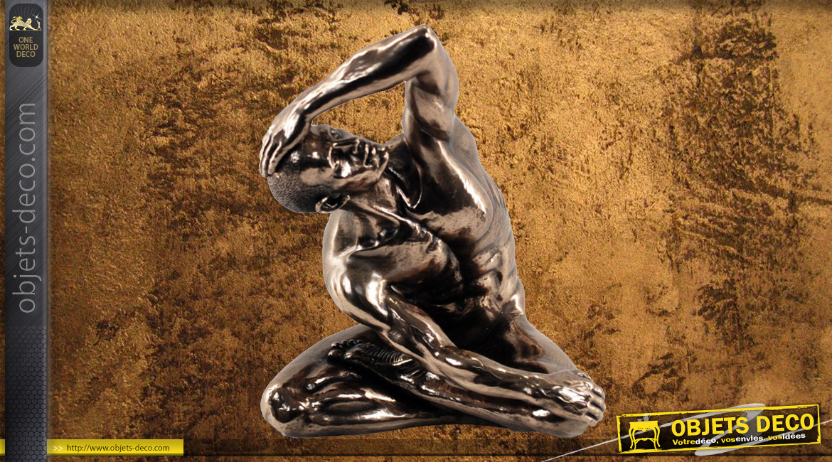 Sport et musculature, représentation d'un homme assis au sol en séance d'échauffement, en résine finition dorée bronze, collection Nudités, 22cm
