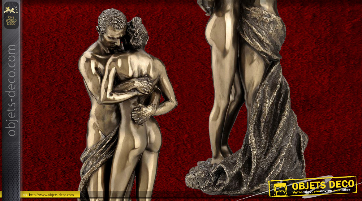 Ensemble et c'est tout, représentation d'un couple enlacé, en résine finition vieux bronze, collection Amoureux éternels, 27cm