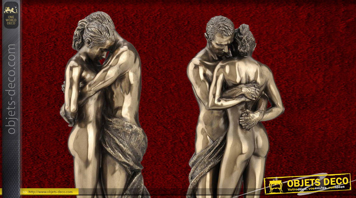 Ensemble et c'est tout, représentation d'un couple enlacé, en résine finition vieux bronze, collection Amoureux éternels, 27cm