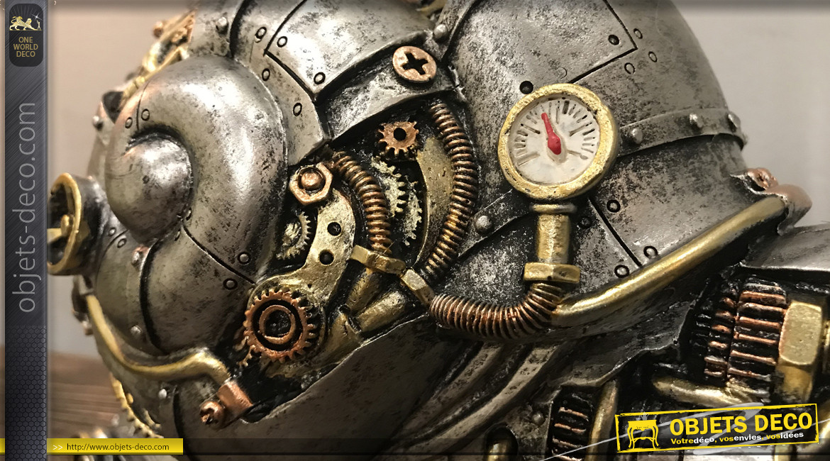 Escargot en version Steampunk, décoration animalière à poser finition cuivre et dorée effet métal, ambiance robots et machines, 26cm
