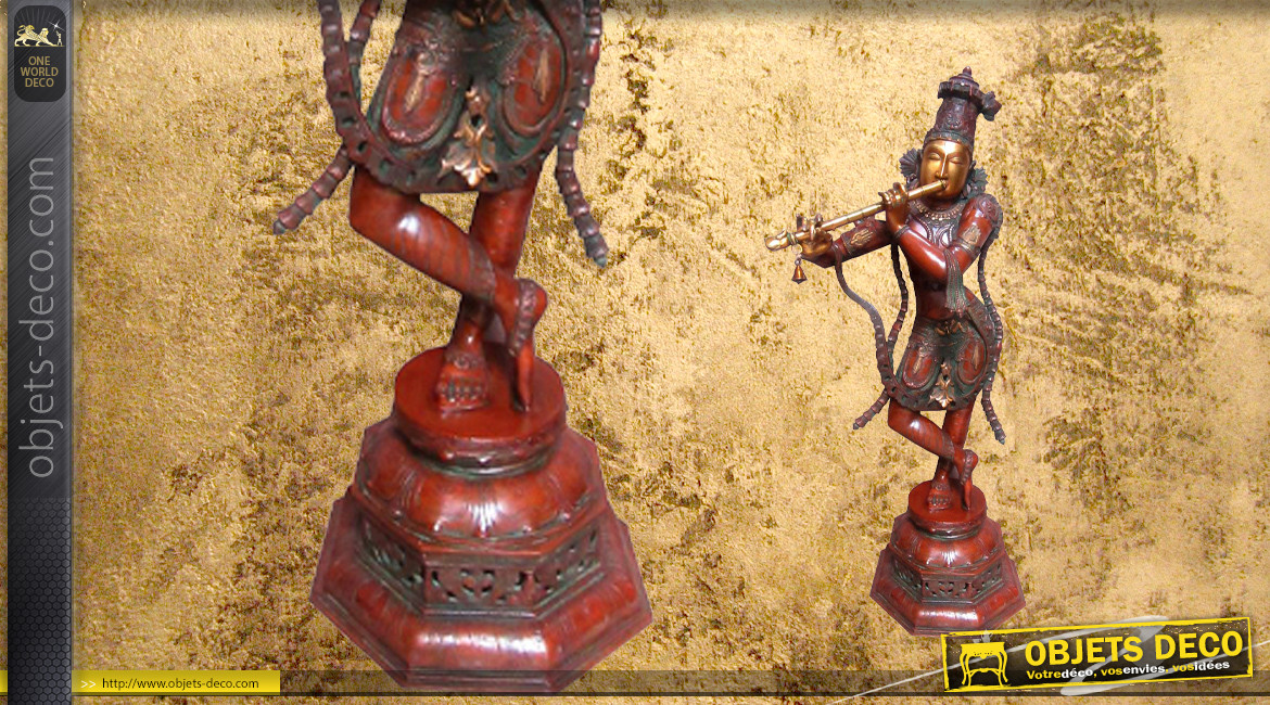 Représentation de la déese Krishna en laiton massif, sculpture de la divinité debout sur base, 41kg - 115cm