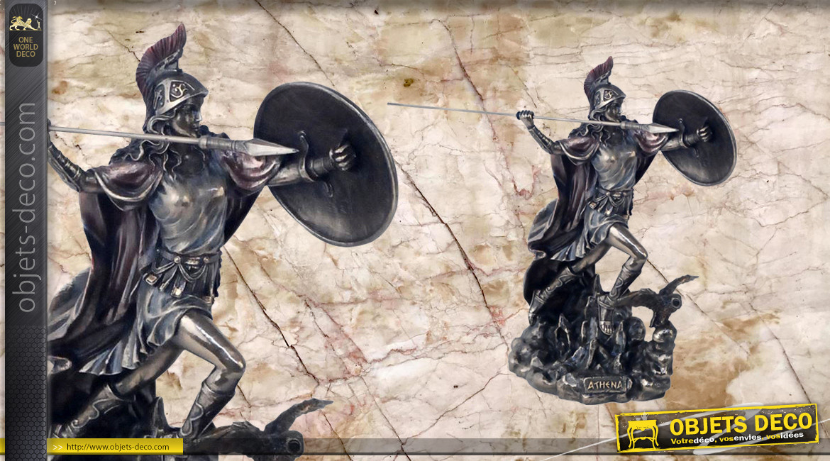 Athéna, représentation de la déese de la guerre en résine finition vieux bronze, collection Mythologie grecque, 19cm