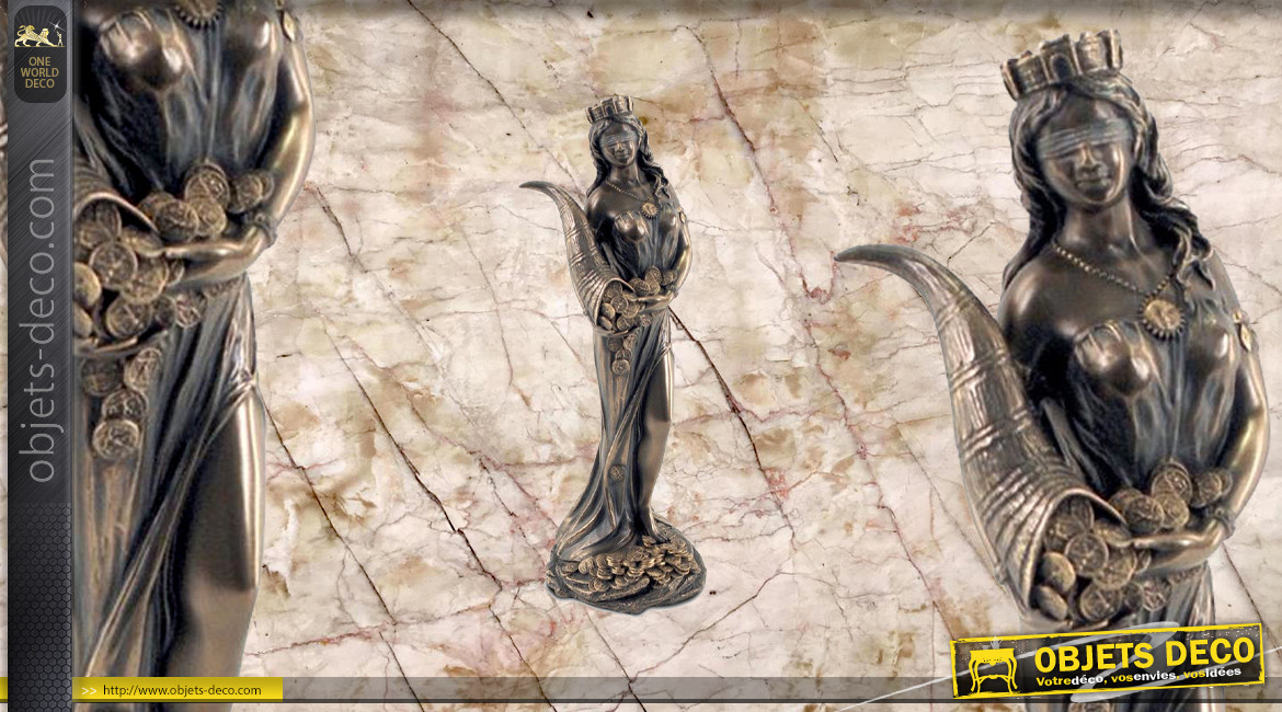 Fortune, représentation de la déesse de la fortune et la fertilité, en résine finition bronze effet ancien, collection Mythologie Grecque, 18cm