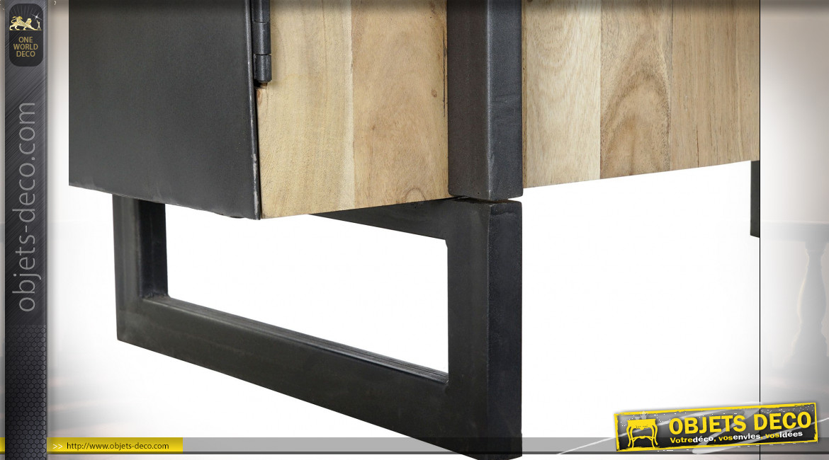 Grande armoire en métal et bois d'acacia finition naturelle ambiance moderne, 185cm