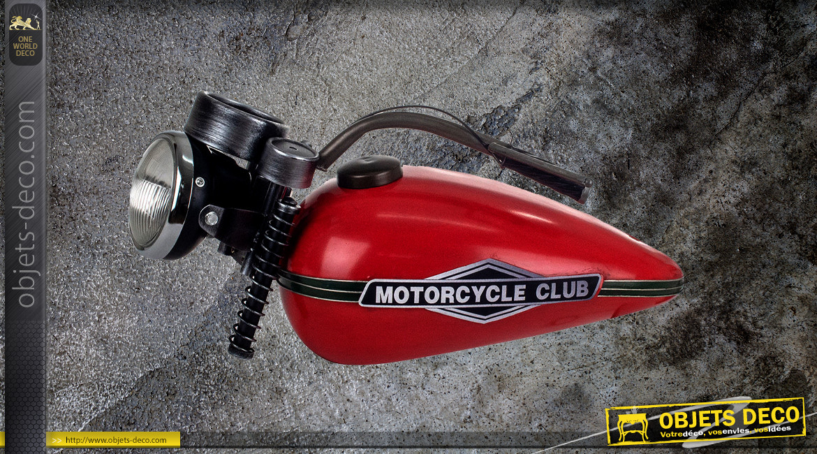 Moto décorative en métal, partie avant du véhicule finition rouge et noir, LED, ambiance indus garage, Motorcycle Club, 71cm