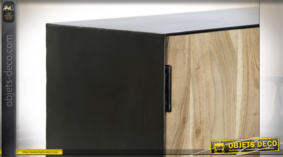 Meuble TV en métal et bois d'acacia finition naturelle de style contemporain, 165cm