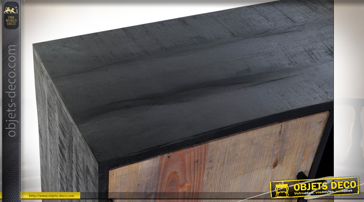 Meuble TV en bois de pin fintion naturelle et noire de style contemporain, 135cm