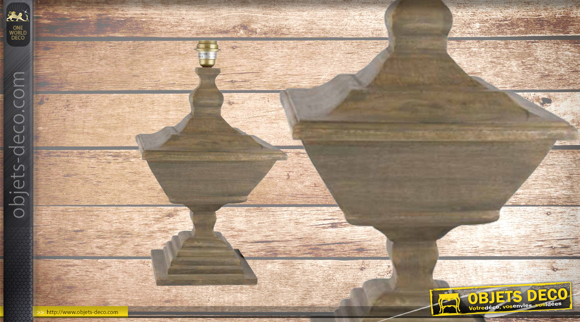 Pied de lampe amphore en bois, modèle Rouen de 60cm, finition sable du désert, forme impériale et imposante