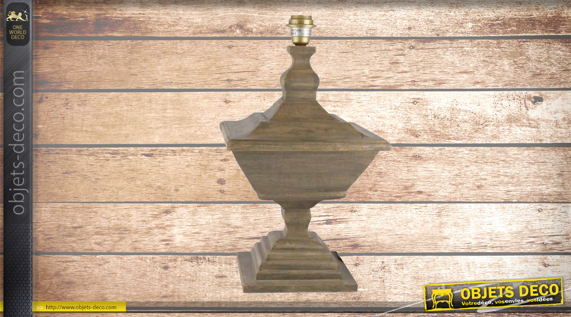 Pied de lampe amphore en bois, modèle Rouen de 60cm, finition sable du désert, forme impériale et imposante