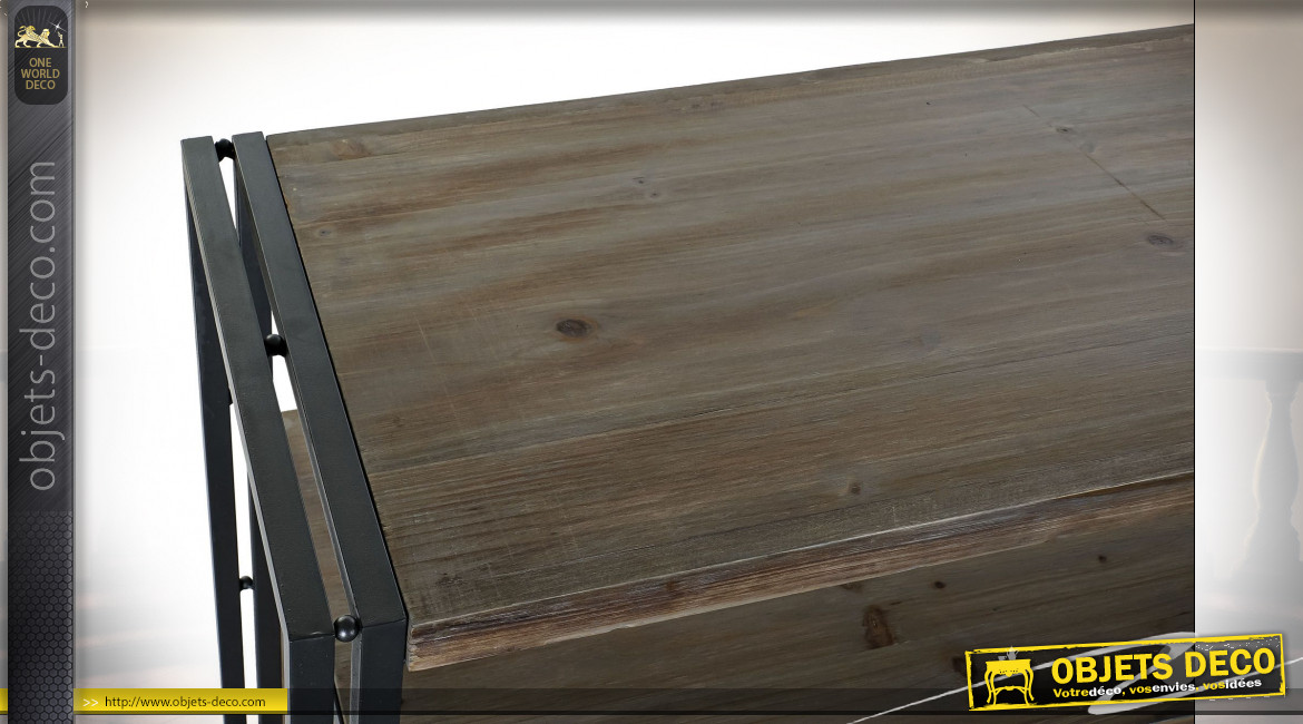 Buffet de style atelier moderne en bois de sapin finition naturelle blanchie et métal, 145cm