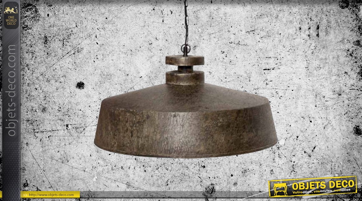 Grande suspension en métal en forme de cloche, ambiance indus vintage finition oxydée brune, Ø59cm