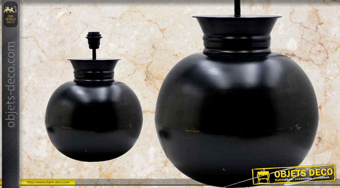 Pied de lampe en métal finition charbon ancien, forme de sphère esprit gros vase, ambiance classique, Ø32cm