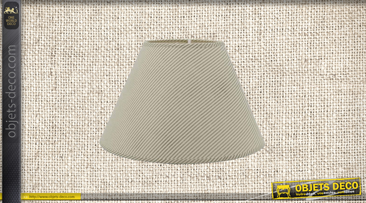 Abat-jour de Ø35cm en coton, forme conique avec motifs de rayures grises sur fond beige écru