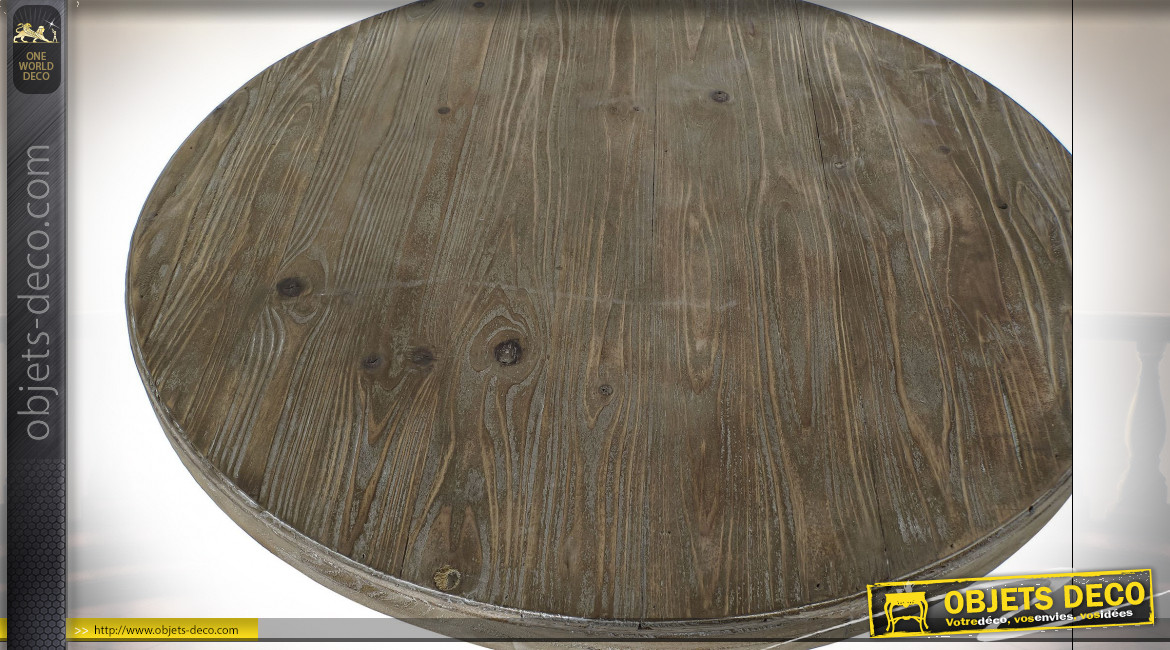 Table d'appoint en bois de sapin finition naturelle et blanche, pied en forme d'amphore de style classique, Ø76cm