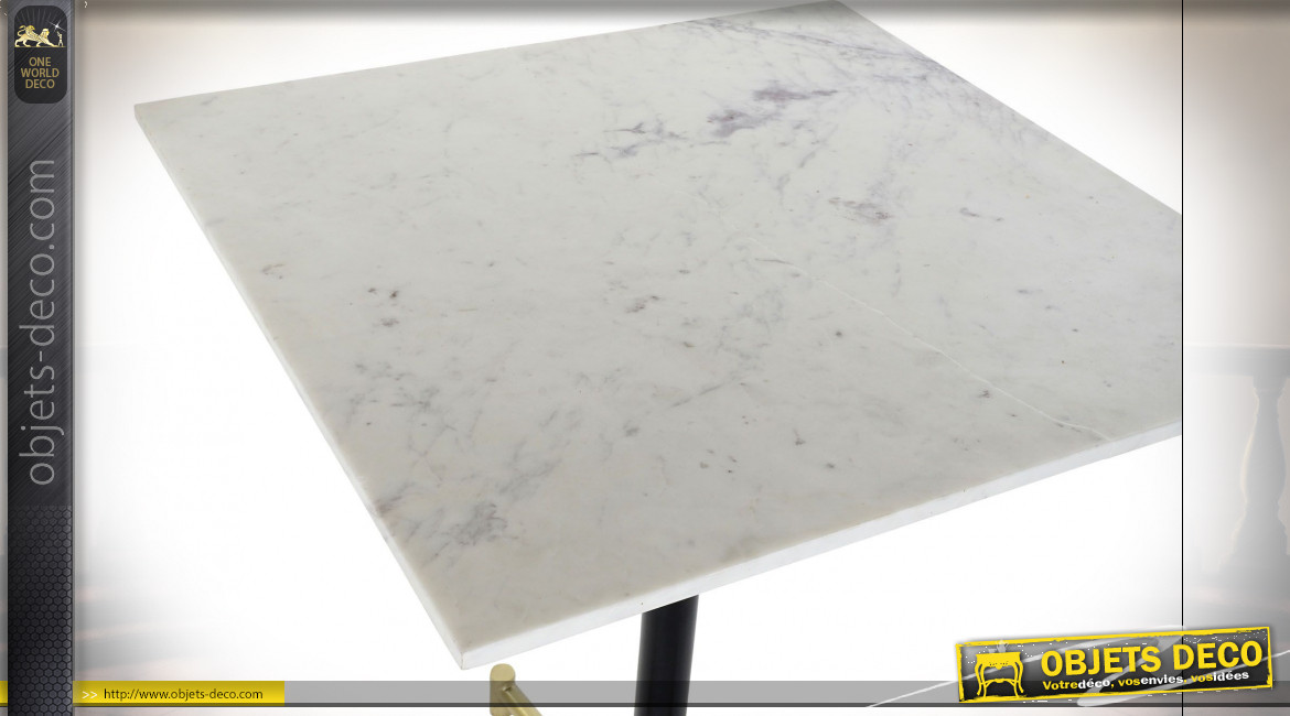 Table d'appoint carrée en marbre blanc et fer de style moderne, 70cm