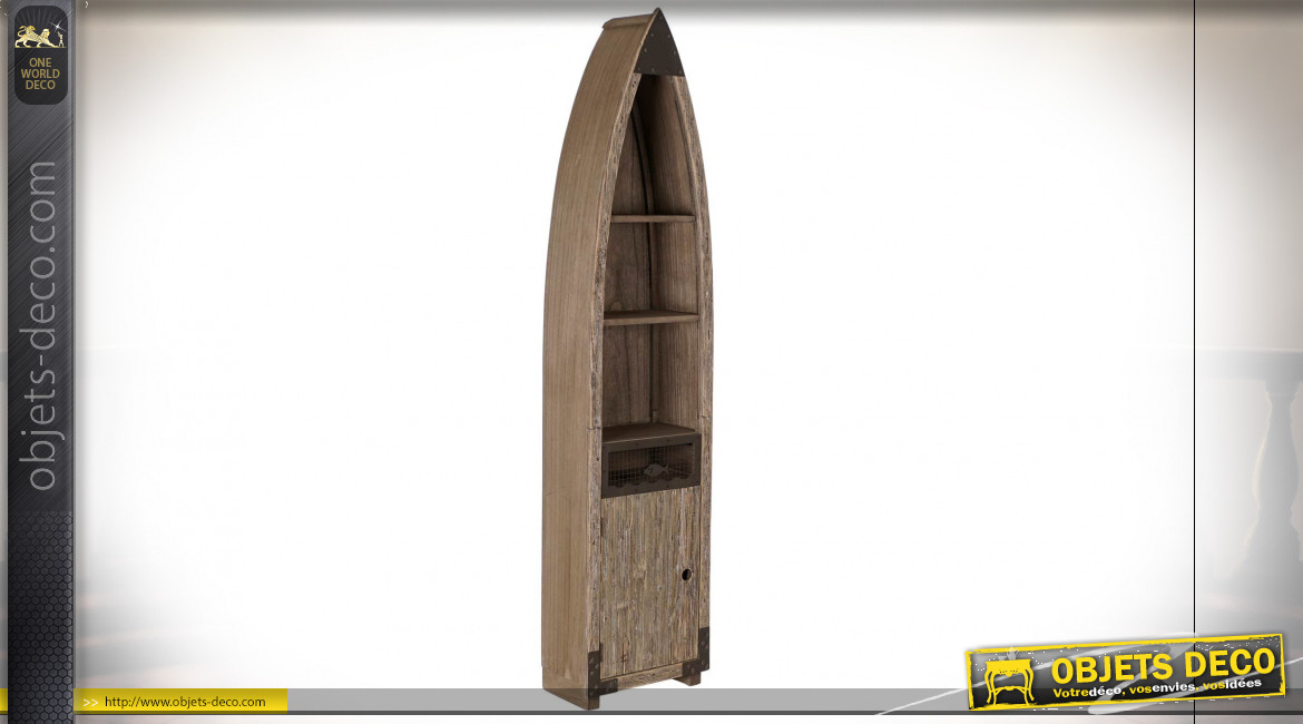 Étagère en bois de sapin et paulownia finition naturelle vieillie ambiance bord de mer rétro, 170cm