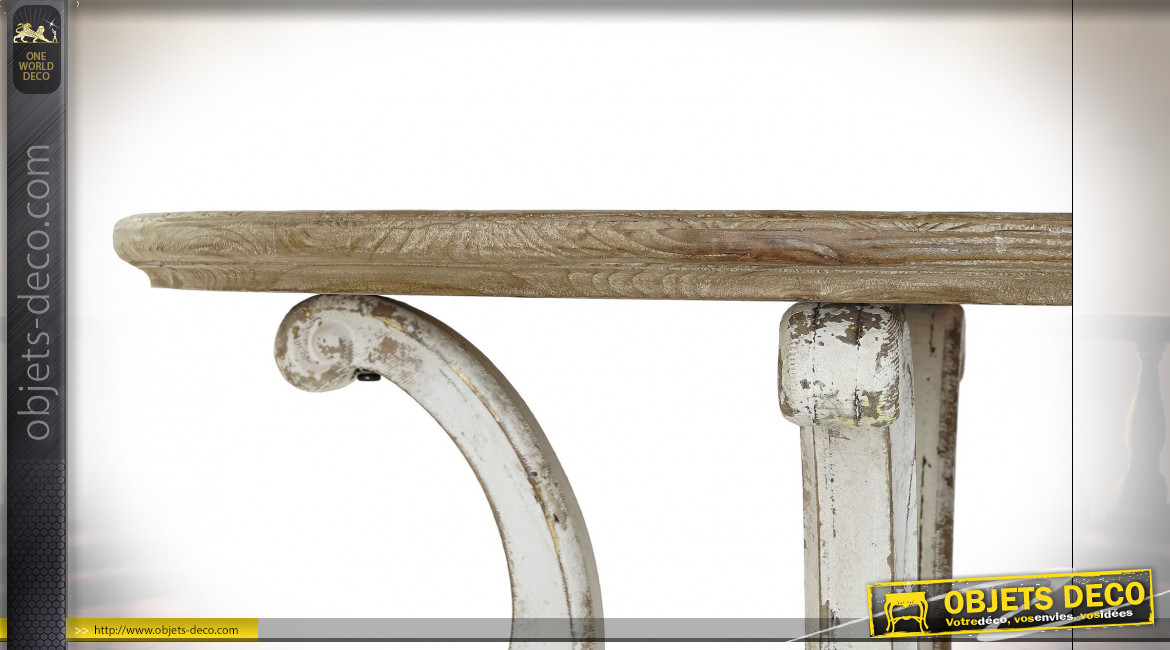 Table d'appoint de style classique en bois de sapin finition naturelle blanchie, Ø80cm