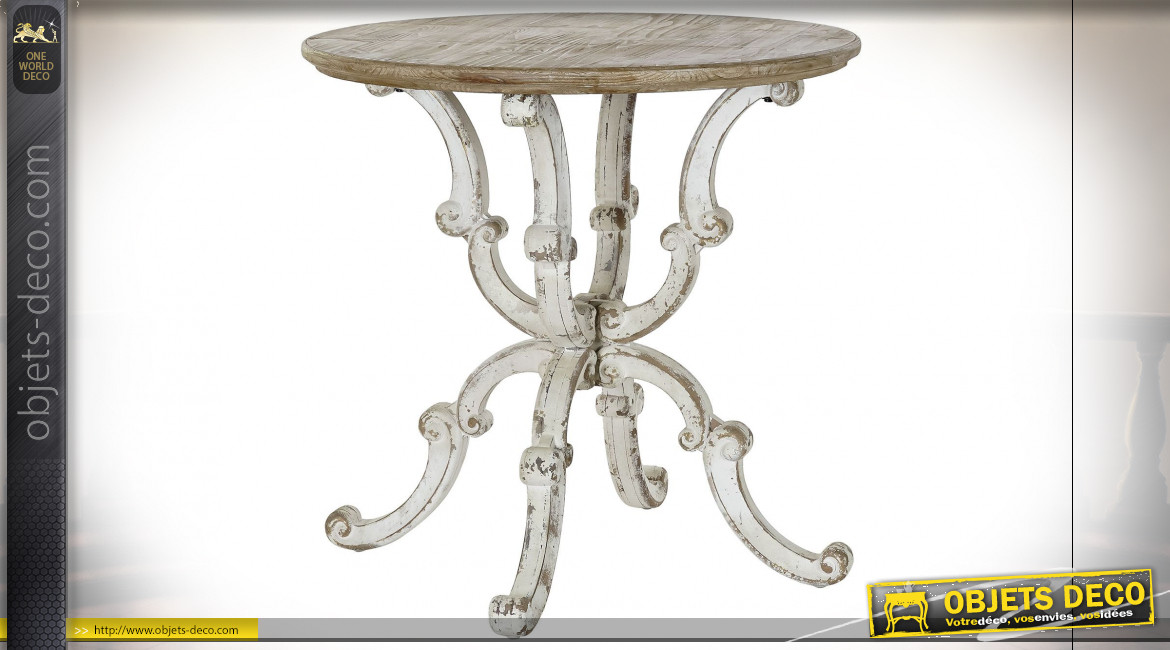 Table d'appoint de style classique en bois de sapin finition naturelle blanchie, Ø80cm