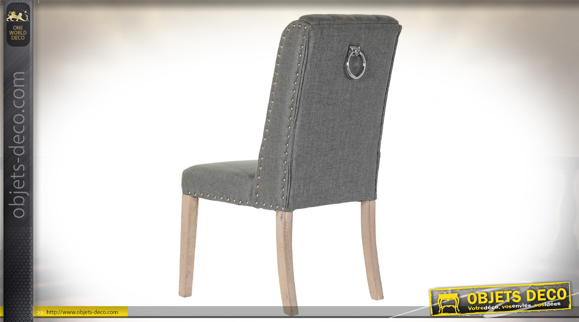 Chaise de style classique avec assise en lin finition grise et dossier capitonné, 102cm