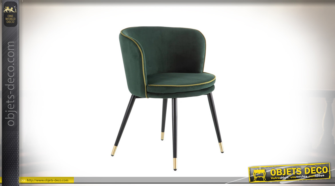 Chaise en métal et velours vert impérial, ambiance Art déco avec touches de laiton, modèle Archibald