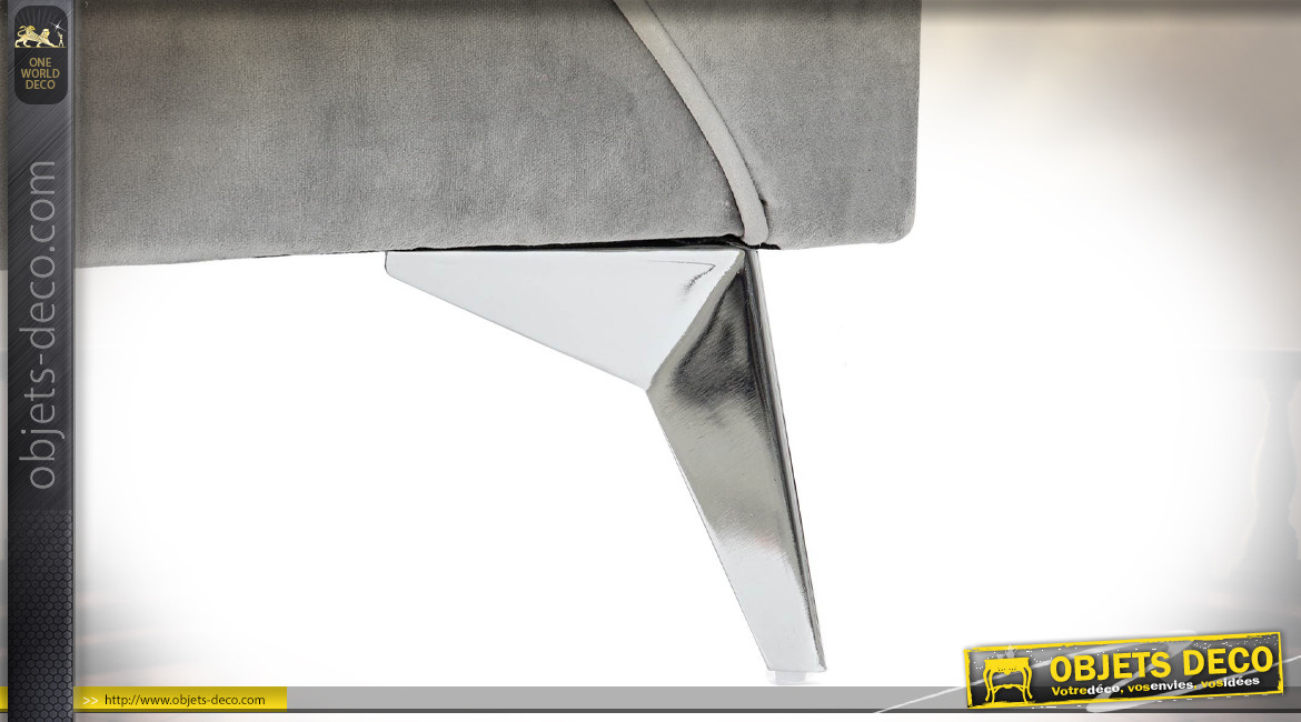 Méridienne avec dossier capitonné en velours finition grise ambiance classique, 188cm